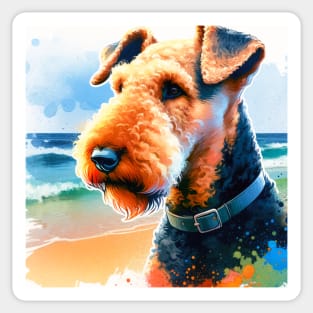 Beach Airedale Terrier Sticker